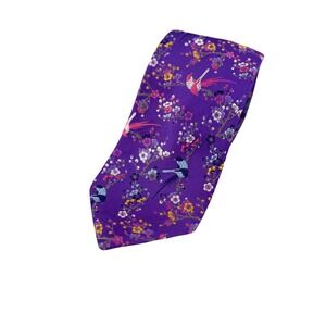 DUCHAMP Mens ALLSilk Necktie Purple Floral Bird Handwoven England Luxury Artcore